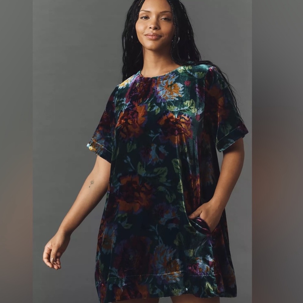 NWT! The Emmy Short-Sleeve Swing Mini Dress by Maeve: Velvet Edition - XS 🏓 - Picture 3 of 11